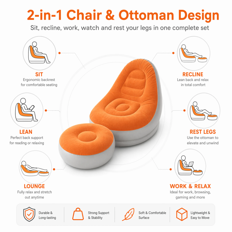 Flocking Inflatable Lazy Sofa  - огляд і ціна Outdoor Sport Chairs